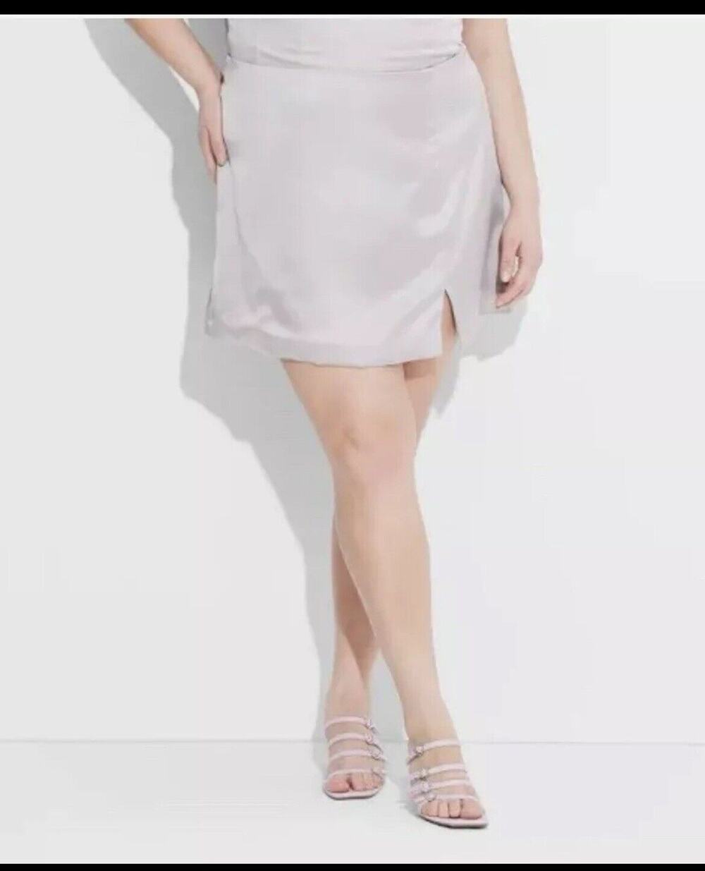 Wild Fable Notch-Front Satin Mini Skirt - Silver Gray Women's L NWT